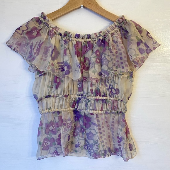 Prada Silk Floral Print Blouse Size: 4 - Picture 2 of 9